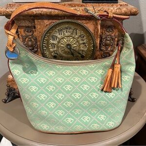 Vintage Dooney and Bourke Green and Tan Mini Hobo Bag